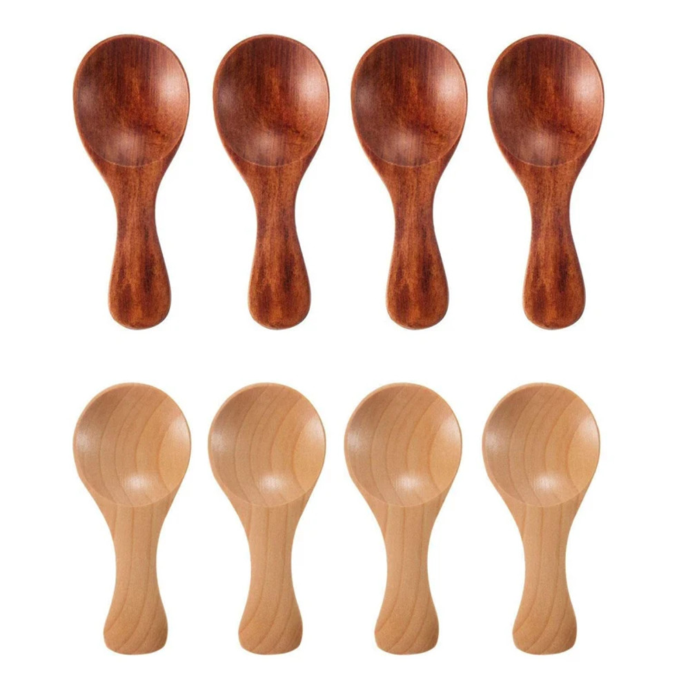 4Pcs Mini Wooden Spoons – Short Handle Kitchen Spice Scoops for Sugar, Tea & Coffee (Kids-Friendly Kitchen Gadgets)