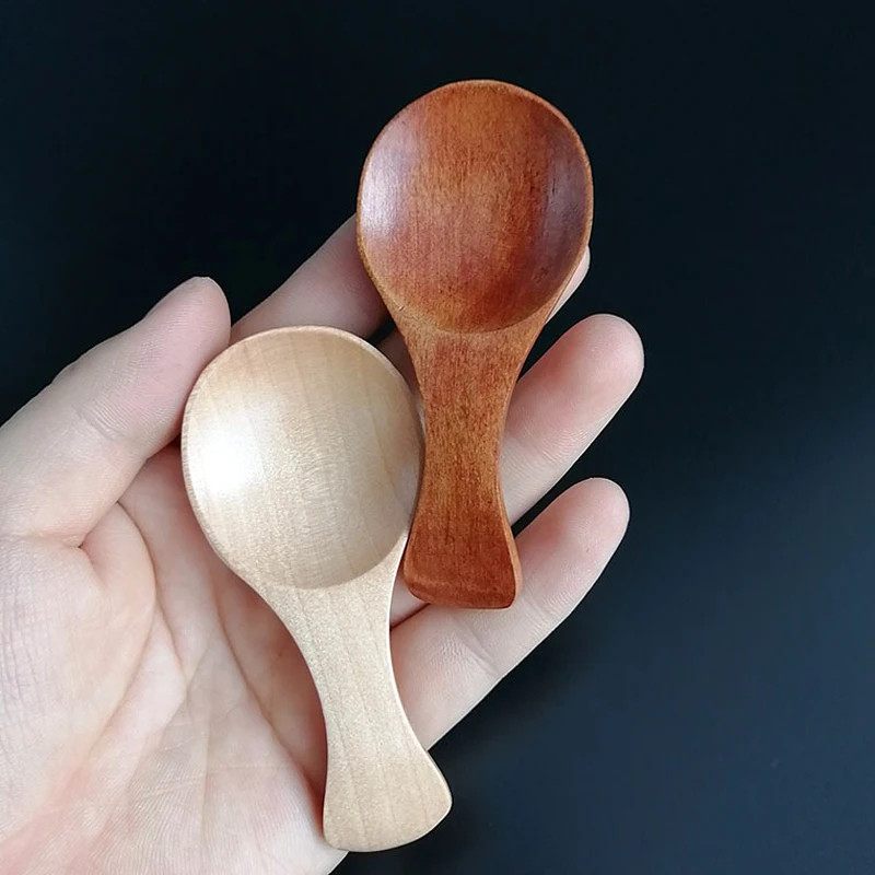 4Pcs Mini Wooden Spoons – Short Handle Kitchen Spice Scoops for Sugar, Tea & Coffee (Kids-Friendly Kitchen Gadgets)