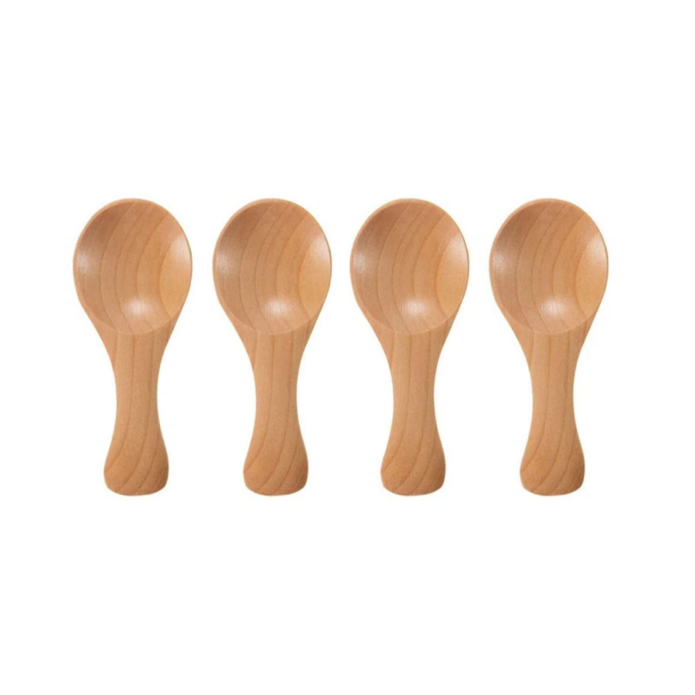 4Pcs Mini Wooden Spoons – Short Handle Kitchen Spice Scoops for Sugar, Tea & Coffee (Kids-Friendly Kitchen Gadgets)