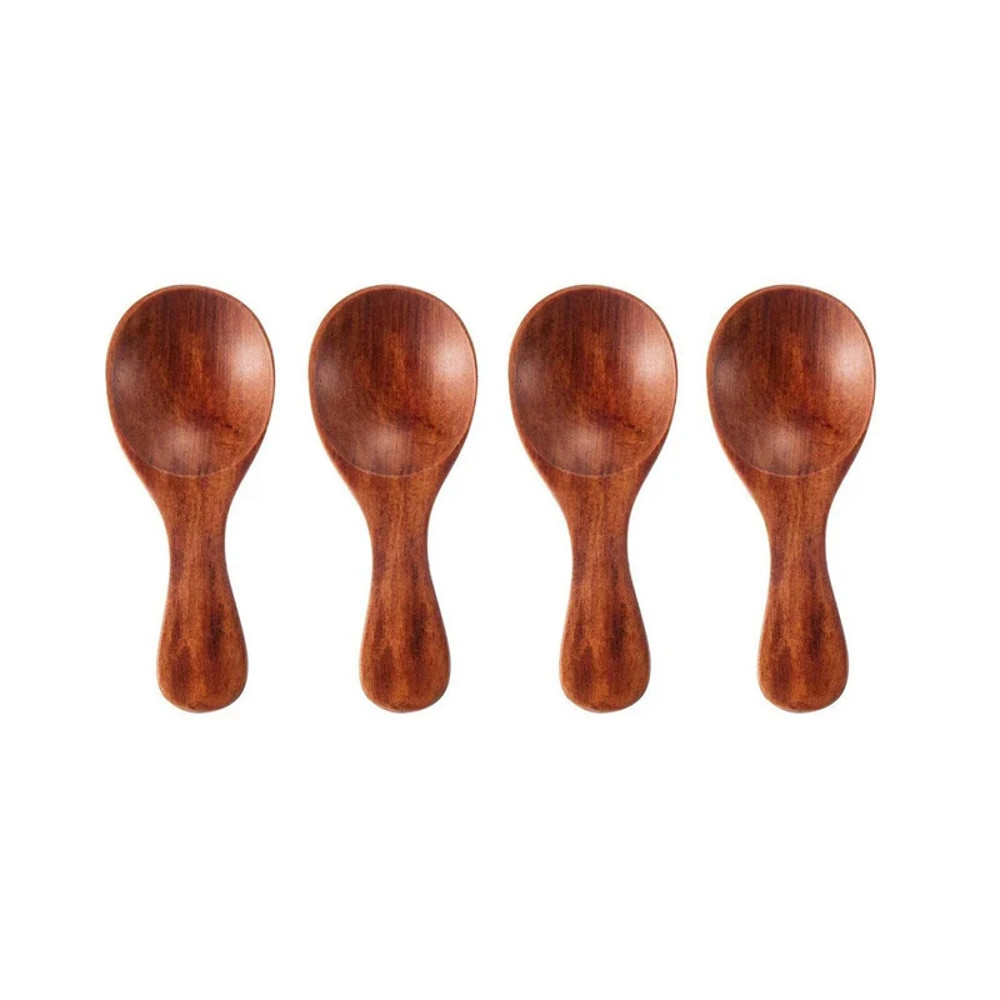 4Pcs Mini Wooden Spoons – Short Handle Kitchen Spice Scoops for Sugar, Tea & Coffee (Kids-Friendly Kitchen Gadgets)