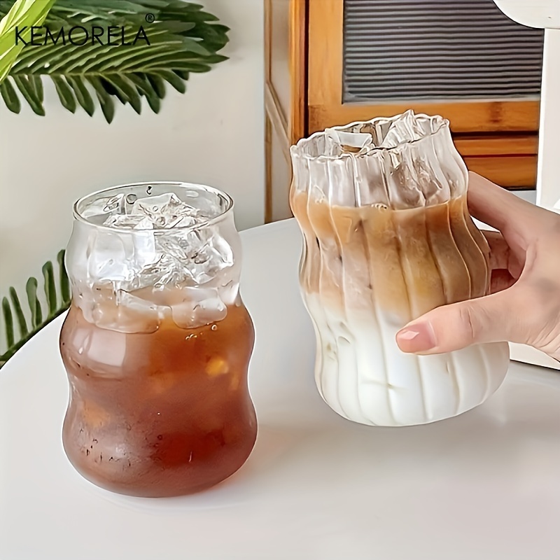 INS Glass Cup HeatResistant Tumbler For Coffee Tea Juice  Milk Transparent Stripe Design Home Water 1