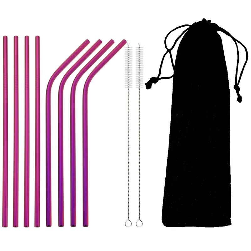 Colorful 304 Stainless Steel Metal Straws Set Reusable Drinking Straws With Brush  Cocktail Straw 7