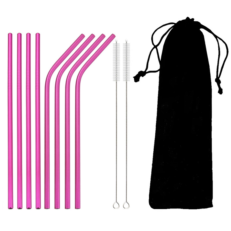Colorful 304 Stainless Steel Metal Straws Set Reusable Drinking Straws With Brush  Cocktail Straw 10