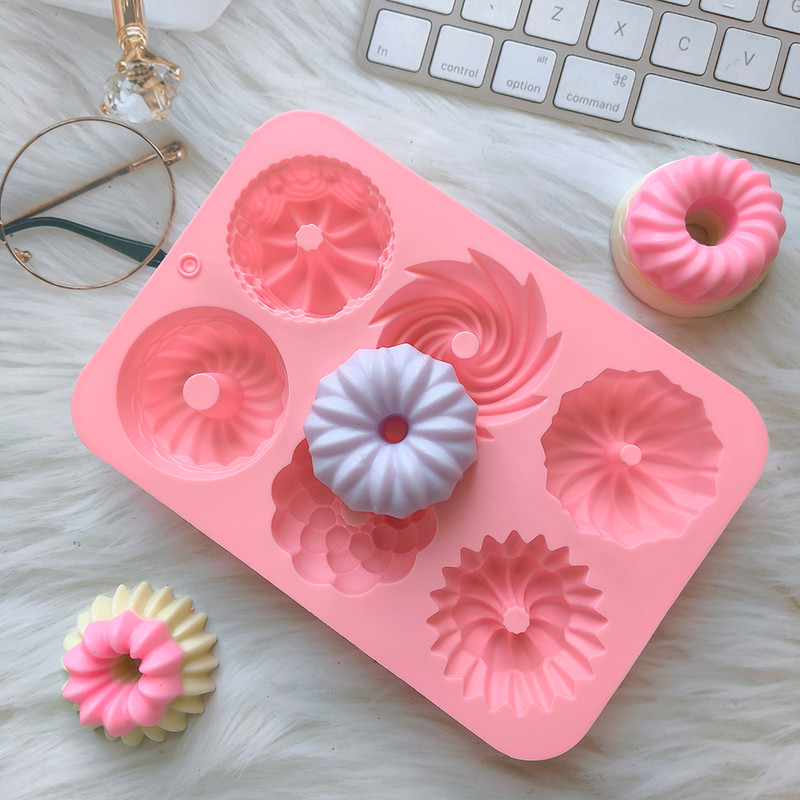 6Cavity Silicone Donut Baking Molds Multicolor Doughnut Pans With Flower Swirl Shaped Designs For 3
