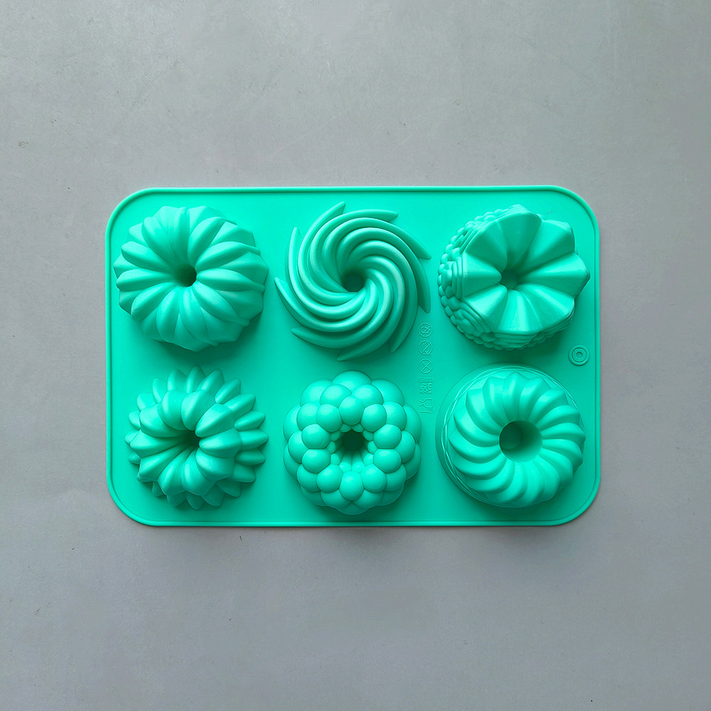 6Cavity Silicone Donut Baking Molds Multicolor Doughnut Pans With Flower Swirl Shaped Designs For 6