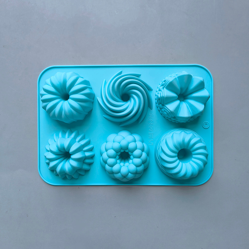 6Cavity Silicone Donut Baking Molds Multicolor Doughnut Pans With Flower Swirl Shaped Designs For 7