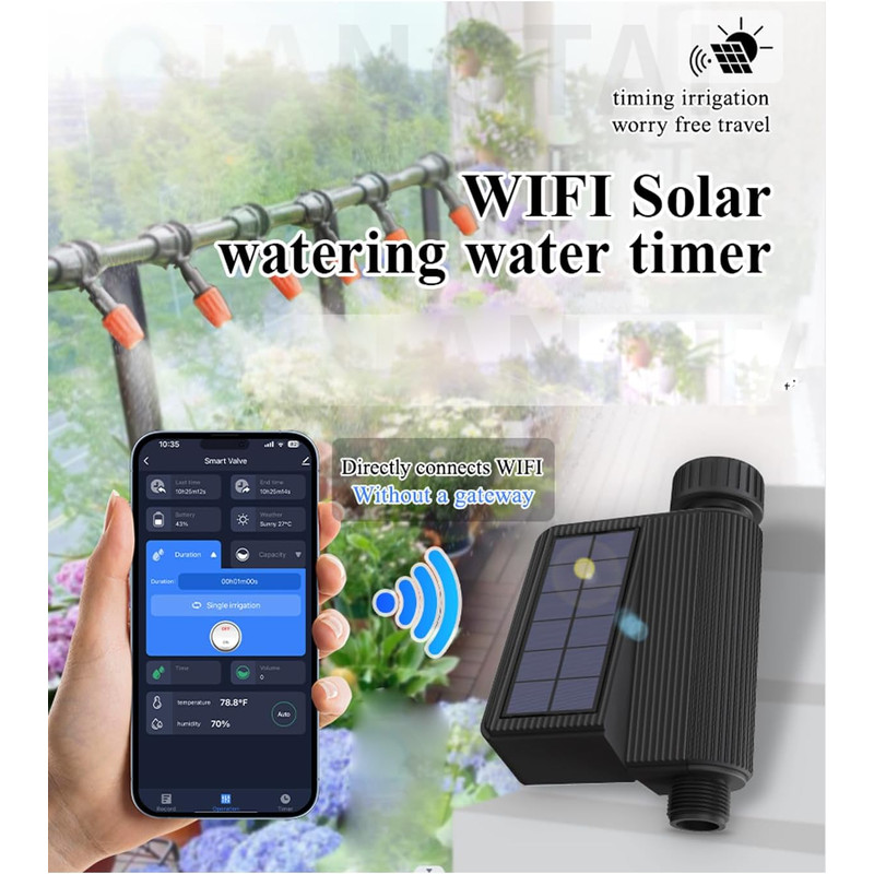 Smart WiFi Watering Timer with Solar Power, Automatic Sprinkler & Drip Irrigation System with Built-in Water Flow Record
