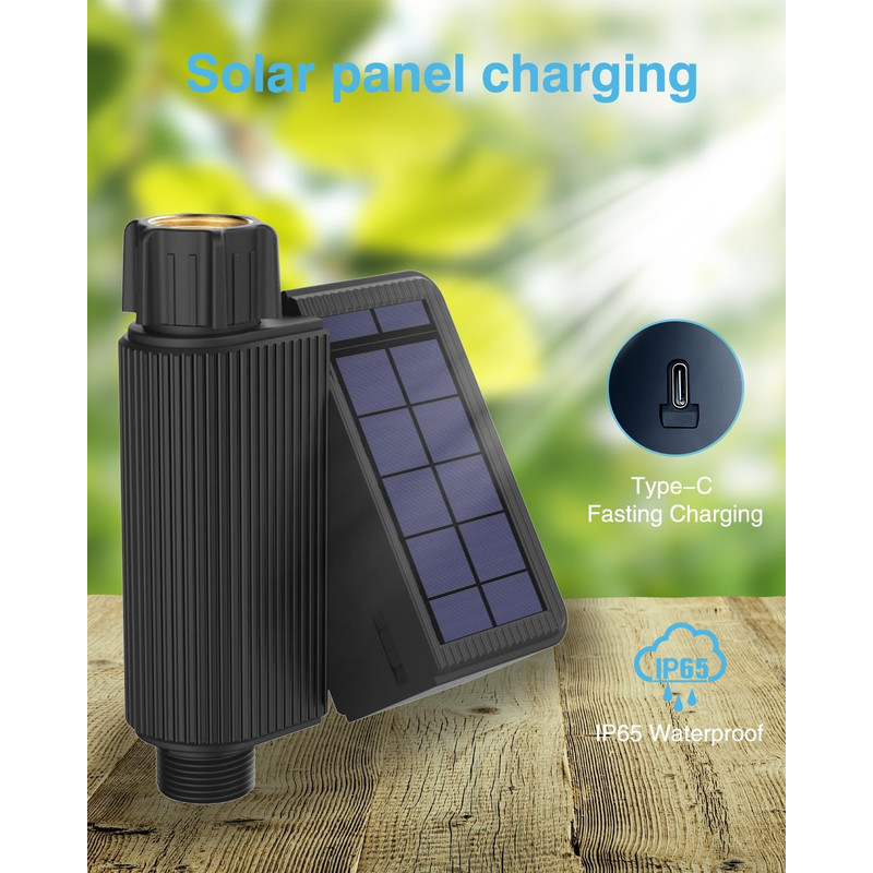 Smart WiFi Watering Timer with Solar Power, Automatic Sprinkler & Drip Irrigation System with Built-in Water Flow Record