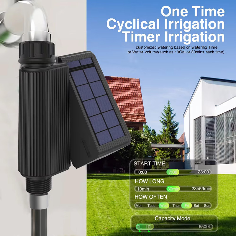 Smart WiFi Watering Timer with Solar Power, Automatic Sprinkler & Drip Irrigation System with Built-in Water Flow Record