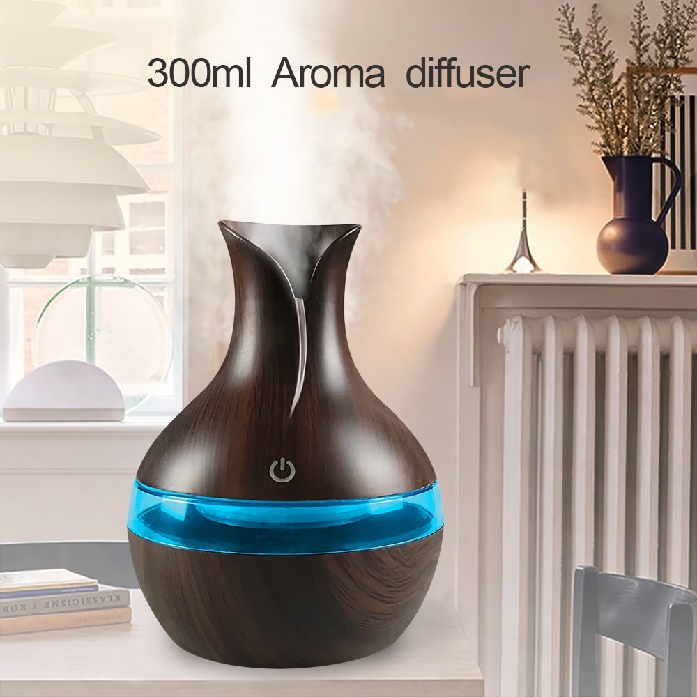 7-Color Mood LED Cool Mist Maker, 300ml USB Aromatherapy Humidifier Diffuser for Dry Air Relief in Bedroom & Home