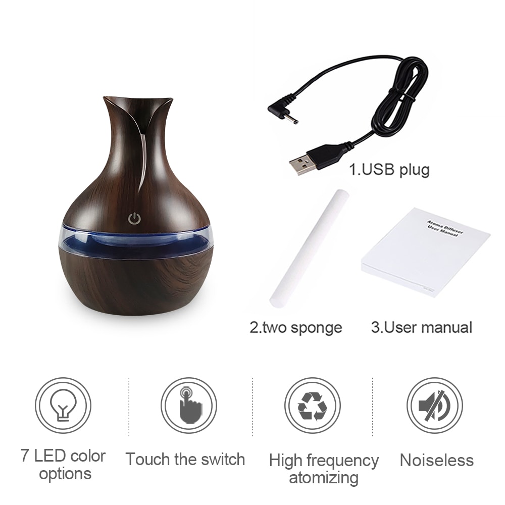 7-Color Mood LED Cool Mist Maker, 300ml USB Aromatherapy Humidifier Diffuser for Dry Air Relief in Bedroom & Home