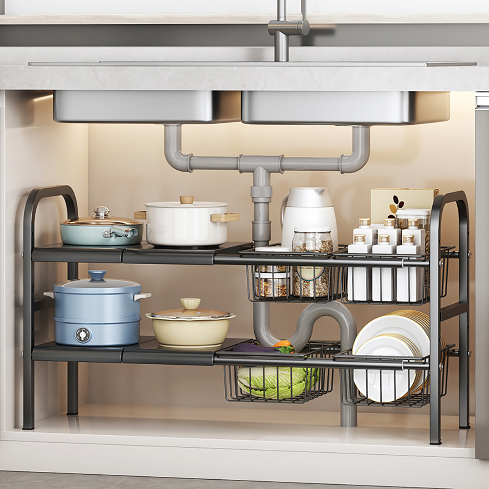Expandable Under Sink Organizer With Removable Baskets MultiUse Kitchen  Bathroom Cabinet Shelf Org 1