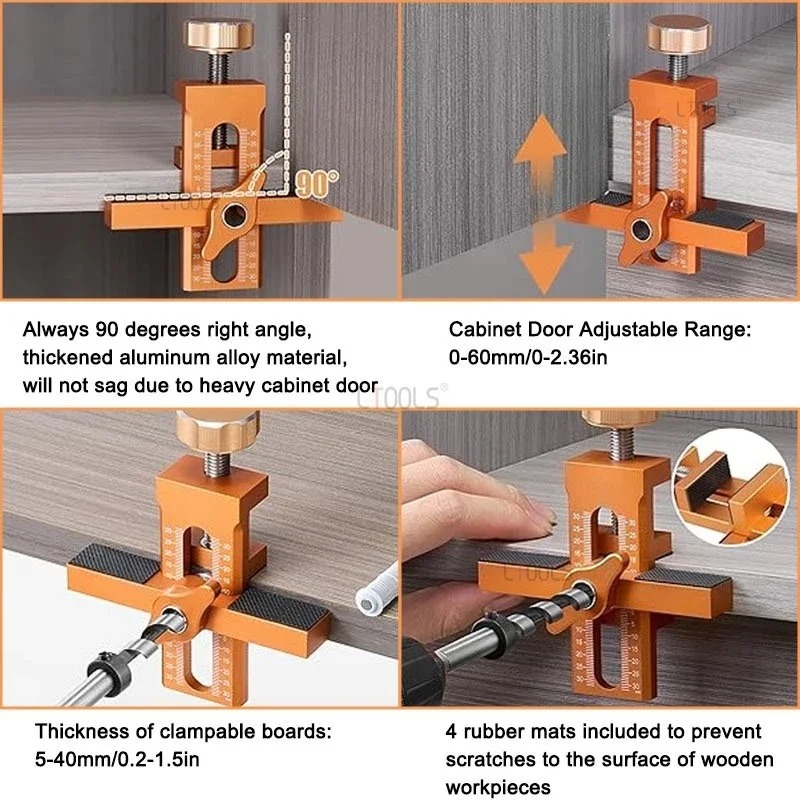 2-in-1 Aluminum Cabinet Door Clamp & Drilling Locator, Quick Positioning Mount Rebounder for Precise Panel Installation