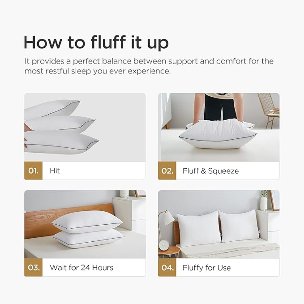 Luxury Cooling Bed Pillow for Neck Pain, 3D Microfiber Breathable Cover for Side, Back & Stomach Sleepers