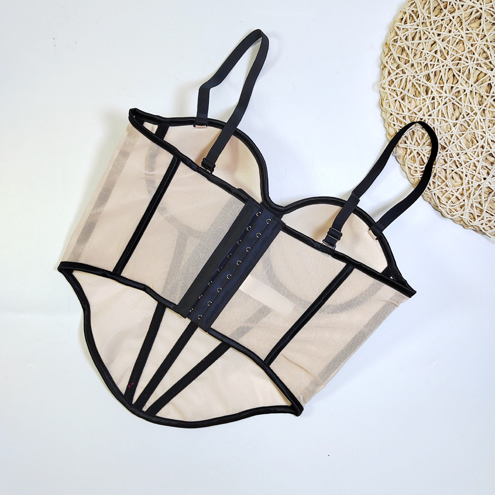 Sexy Color Block Mesh Corset Top for Women, Bustier Push-up Bra Crop Top for Party & Night Club
