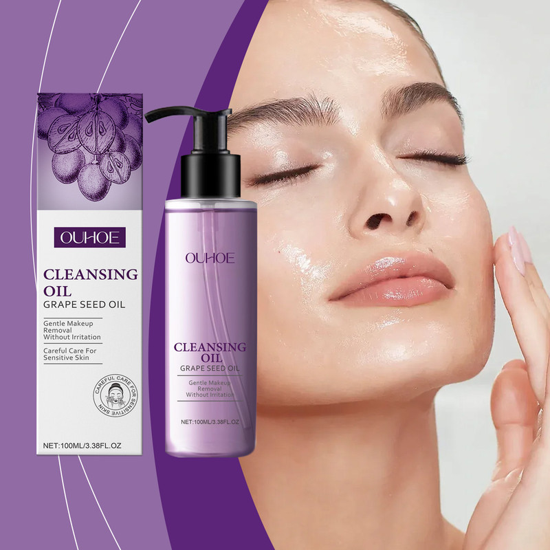 Lightweight Grape Seed Cleansing Oil for Face, Nourish Moisturizing Makeup Remover, Smooth Soothing Non Irritating Oil