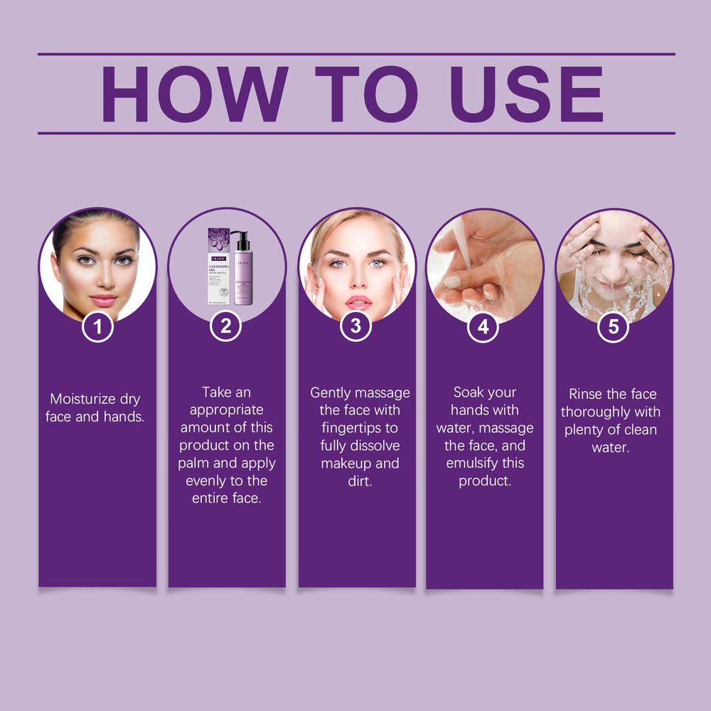 Lightweight Grape Seed Cleansing Oil for Face, Nourish Moisturizing Makeup Remover, Smooth Soothing Non Irritating Oil