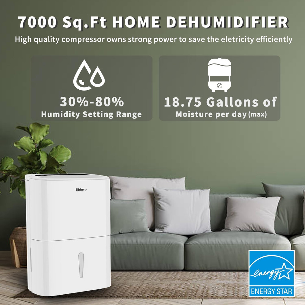 Shinco 150 Pints Energy Star Dehumidifier with WIFI & Pump for Large Spaces up to 7,000 Sq.Ft