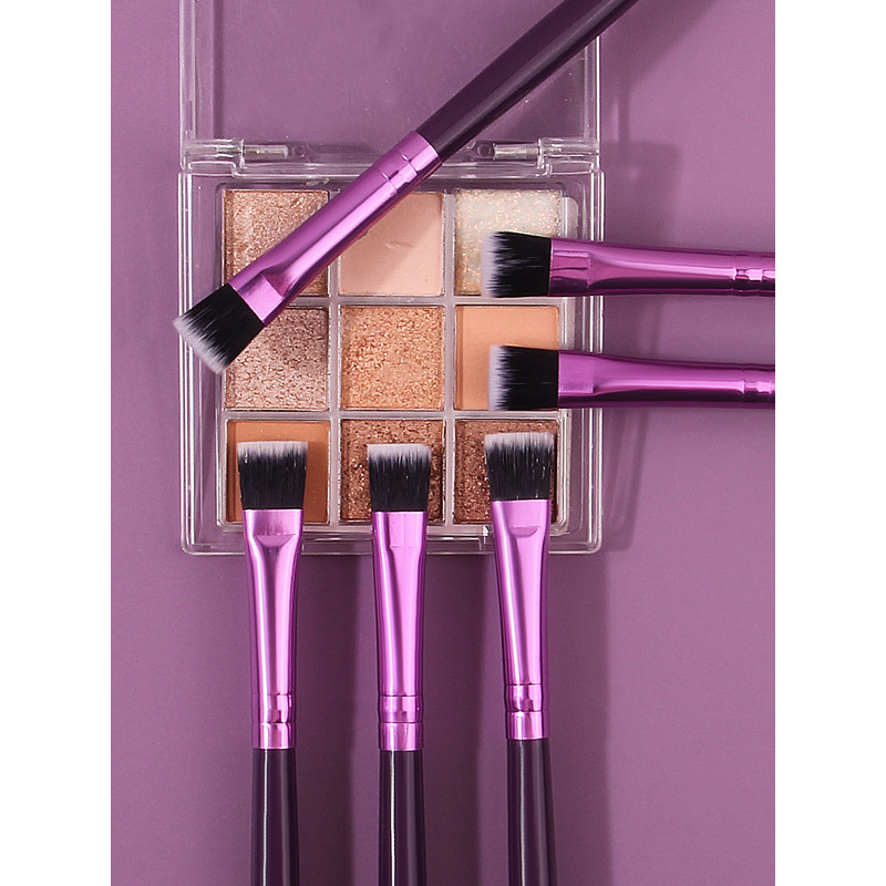 Multi-Purpose Eye Makeup Tool, Purple Wooden-Handled Flat-Head Brush, Eyeshadow Brush, Eyebrow Brush, Concealer Brush