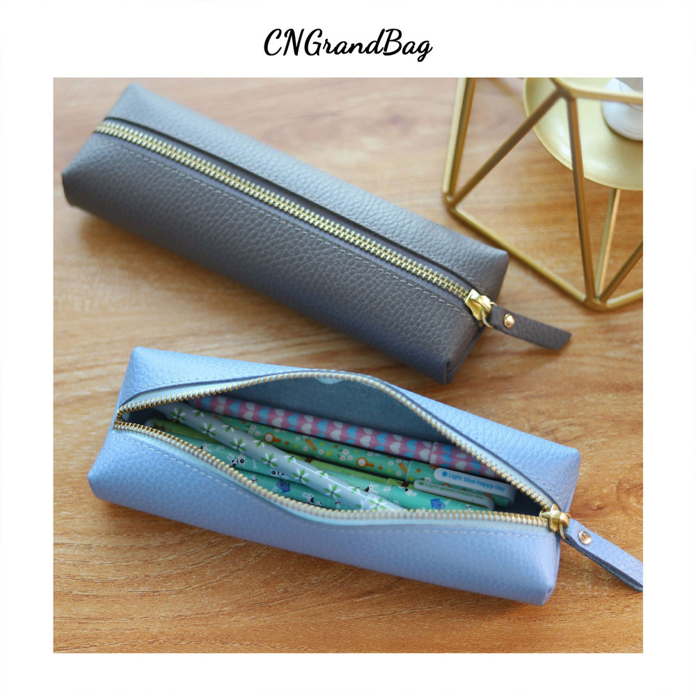 Personalized Leather Pencil Case Handmade Genuine Pebble Leather Zipper Bag For Large Capacity Scho 1