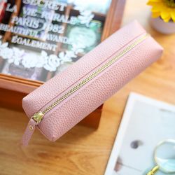personalized leather pencil case, handmade genuine pebble leather zipper bag for large capacity school & office