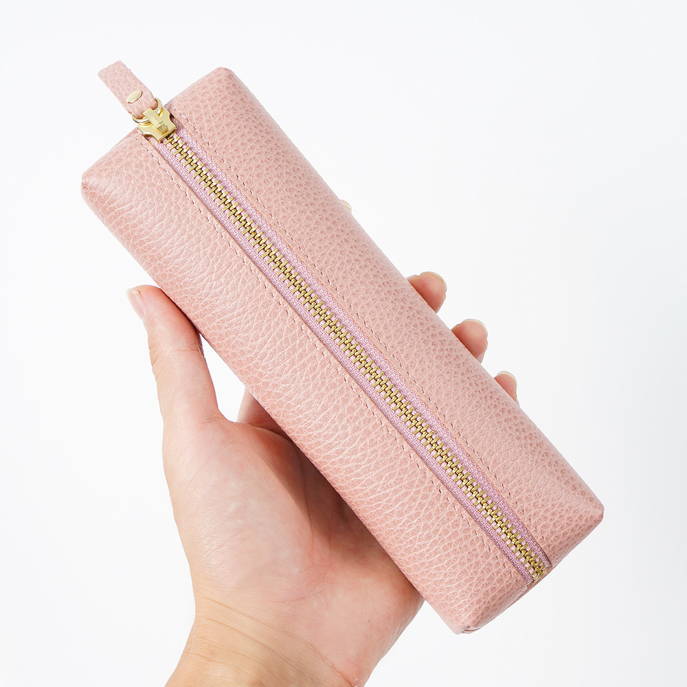 Personalized Leather Pencil Case Handmade Genuine Pebble Leather Zipper Bag For Large Capacity Scho 2