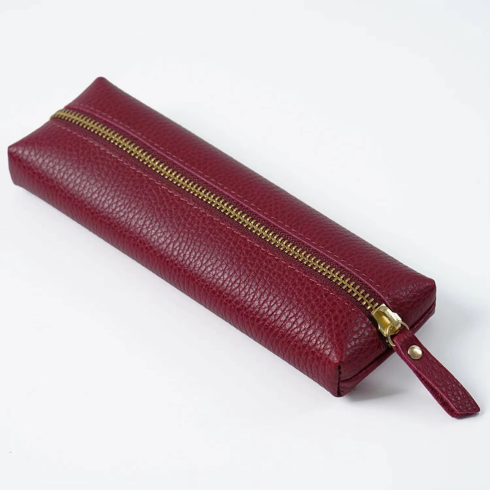 Personalized Leather Pencil Case Handmade Genuine Pebble Leather Zipper Bag For Large Capacity Scho 4
