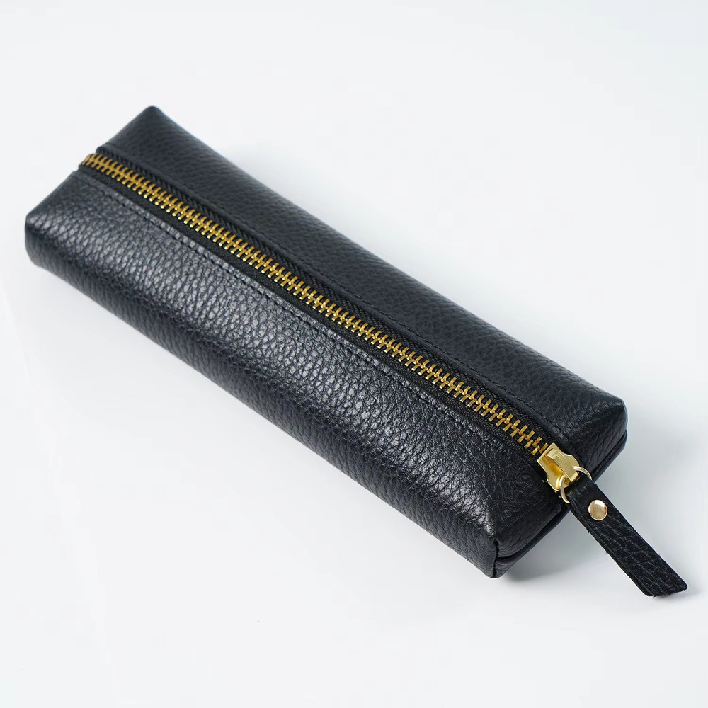 Personalized Leather Pencil Case Handmade Genuine Pebble Leather Zipper Bag For Large Capacity Scho 5