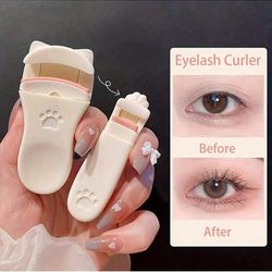 cat claw eyelash curler 2pcs portable, edgeless curling tool, gentle half clip for natural eyelashes long lasting curl