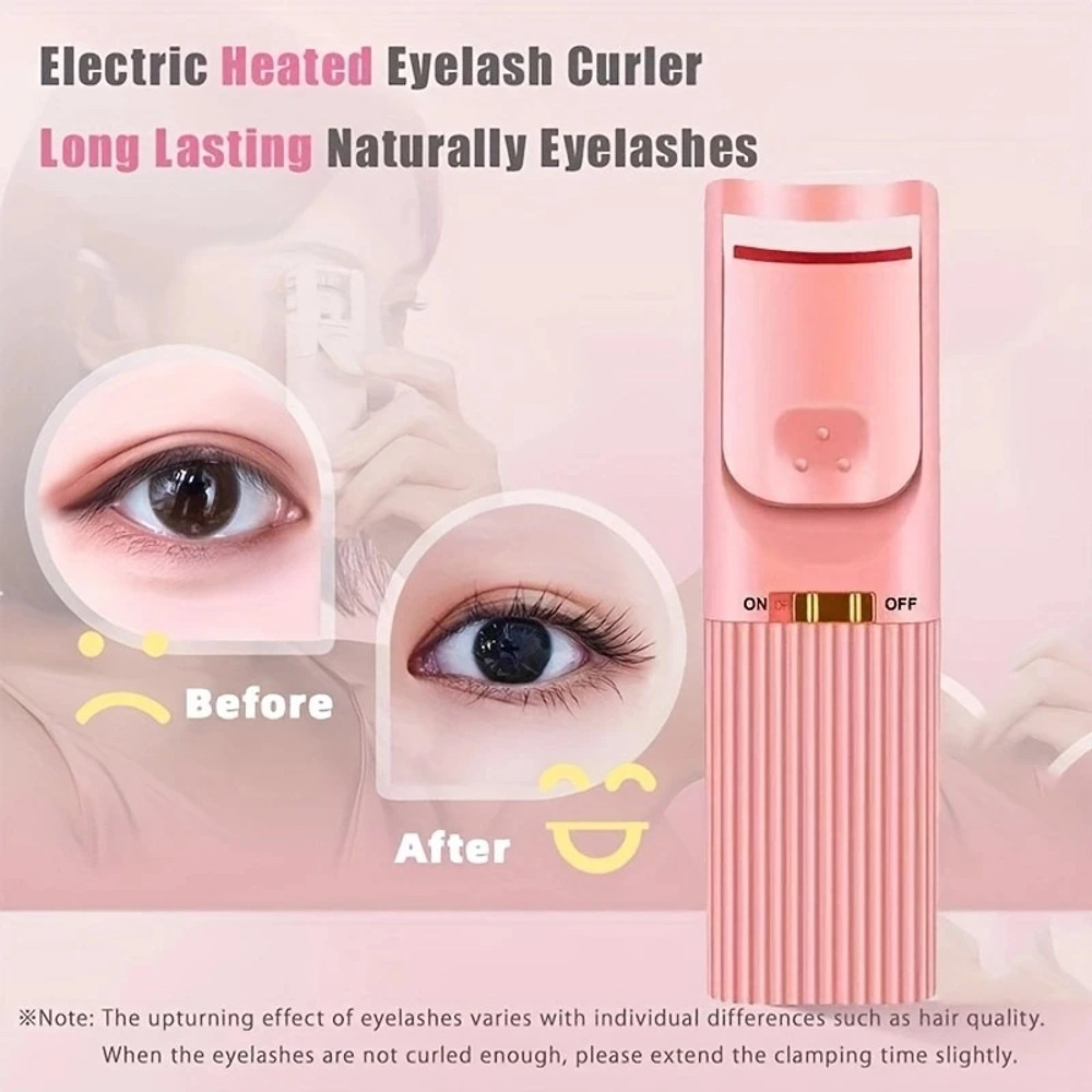 Heated Eyelash Curler Device for Long Lasting Curl, Electric Eye Lash Makeup Tools, Portable Battery Powered Clip