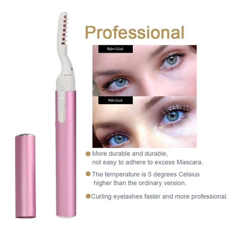 Portable Electric Eyelash Curler Safety Heated Eye Lashes Tool, Long Lasting Curling Makeup Tool, Battery Powered
