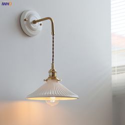 japan style ceramic led wall lamp, adjustable copper arm sconce for bedroom, bathroom mirror light, nordic modern