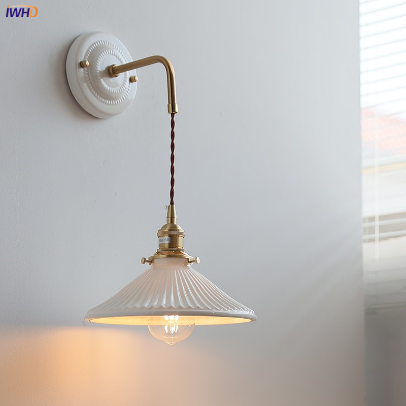 Japan Style Ceramic LED Wall Lamp Adjustable Copper Arm Sconce For Bedroom Bathroom Mirror Light No 0