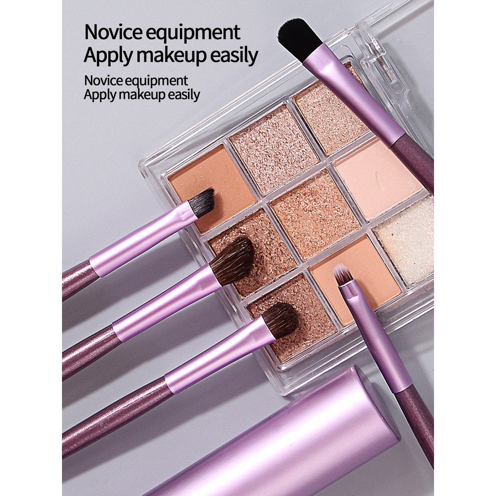 Professional Pony Hair Eyeshadow Brush Set, Nose Shadow, Eyeliner Brush, Eyelash Brush with Aluminum Tube Holder