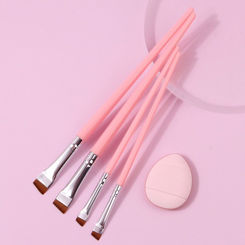 Beginner Friendly Makeup Tool Set, 4 Ultra Thin Knife Edge Eyeliner Brushes, Fine Detail Brush, Powder Puff