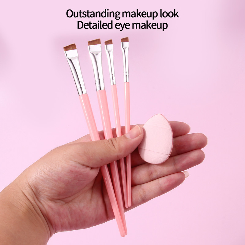 Beginner Friendly Makeup Tool Set, 4 Ultra Thin Knife Edge Eyeliner Brushes, Fine Detail Brush, Powder Puff
