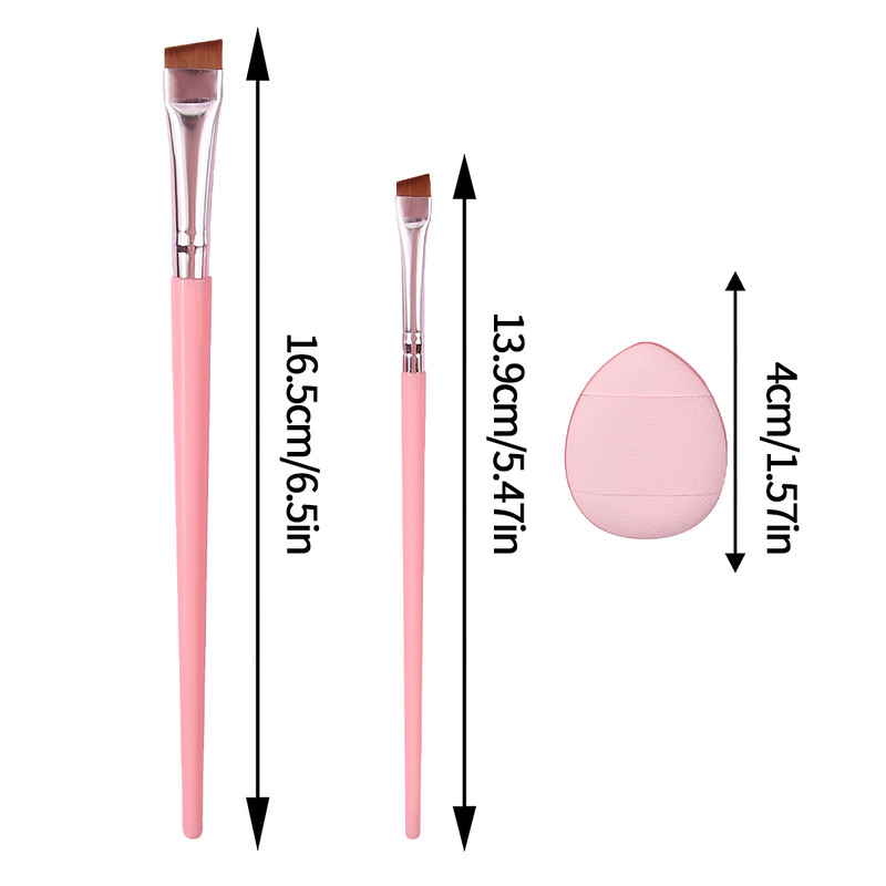 Beginner Friendly Makeup Tool Set, 4 Ultra Thin Knife Edge Eyeliner Brushes, Fine Detail Brush, Powder Puff