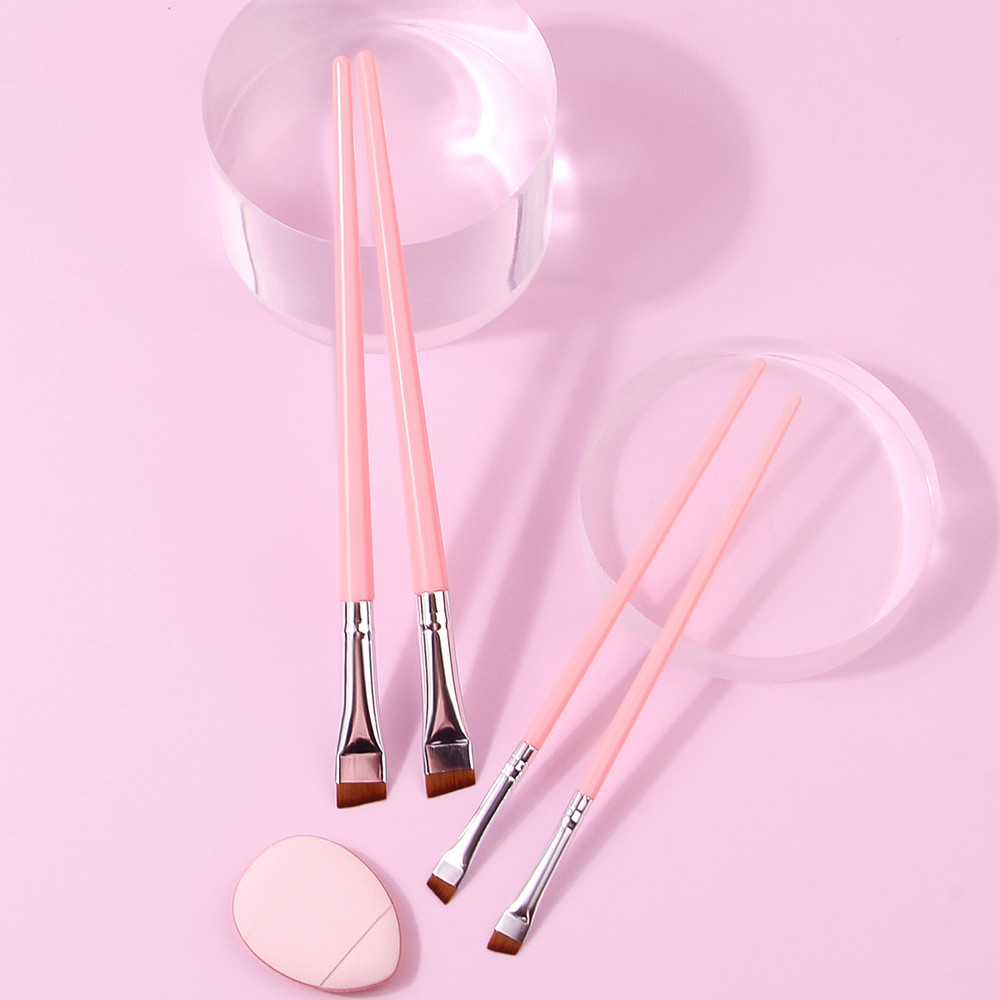 Beginner Friendly Makeup Tool Set, 4 Ultra Thin Knife Edge Eyeliner Brushes, Fine Detail Brush, Powder Puff