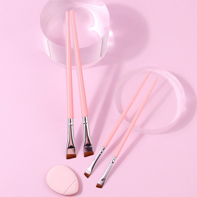 Beginner Friendly Makeup Tool Set, 4 Ultra Thin Knife Edge Eyeliner Brushes, Fine Detail Brush, Powder Puff