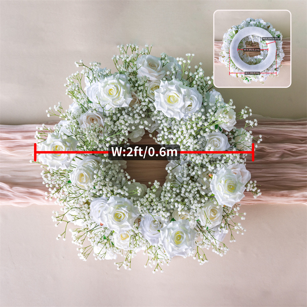Elegant 2ft Tall White Rose Silk Flower Arrangement With Green Babys Breath Wedding Table Centerpie
