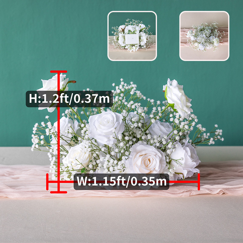 Elegant 2ft Tall White Rose Silk Flower Arrangement With Green Babys Breath Wedding Table Centerpie