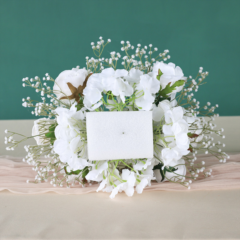 Elegant 2ft Tall White Rose Silk Flower Arrangement With Green Babys Breath Wedding Table Centerpie