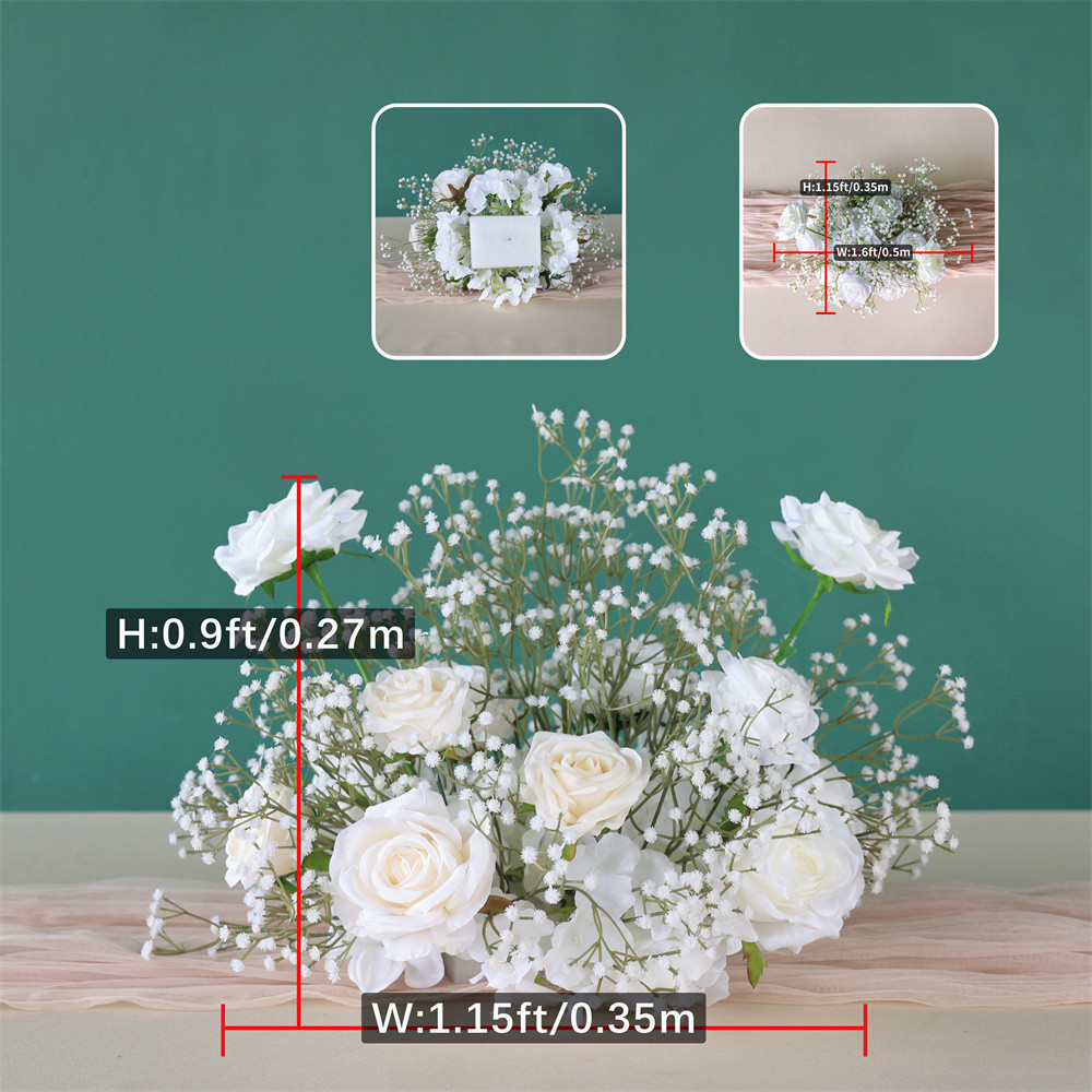 Elegant 2ft Tall White Rose Silk Flower Arrangement With Green Babys Breath Wedding Table Centerpie