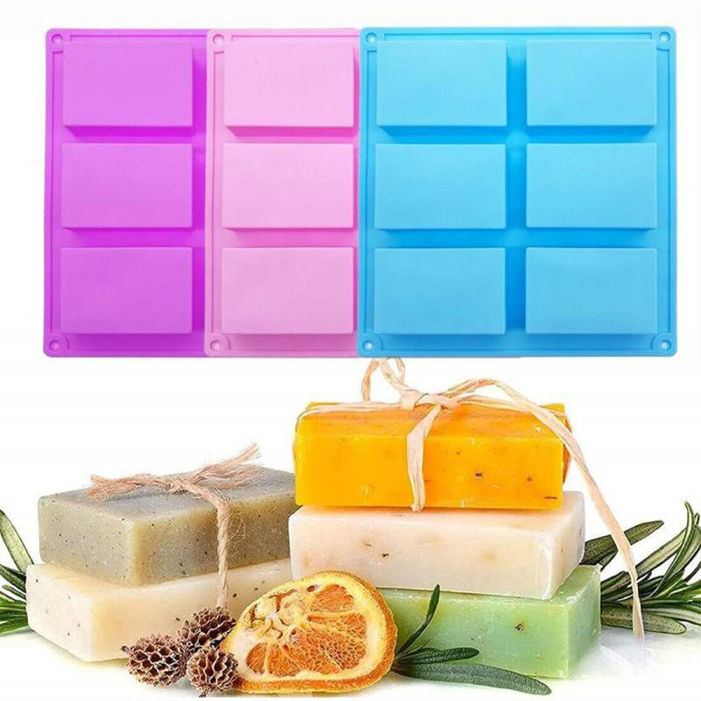6 Cavities Silicone Soap Mold for DIY Soap Making, Rectangle Bakeware, Chocolate Mousse and Ice Cream Mould Tools