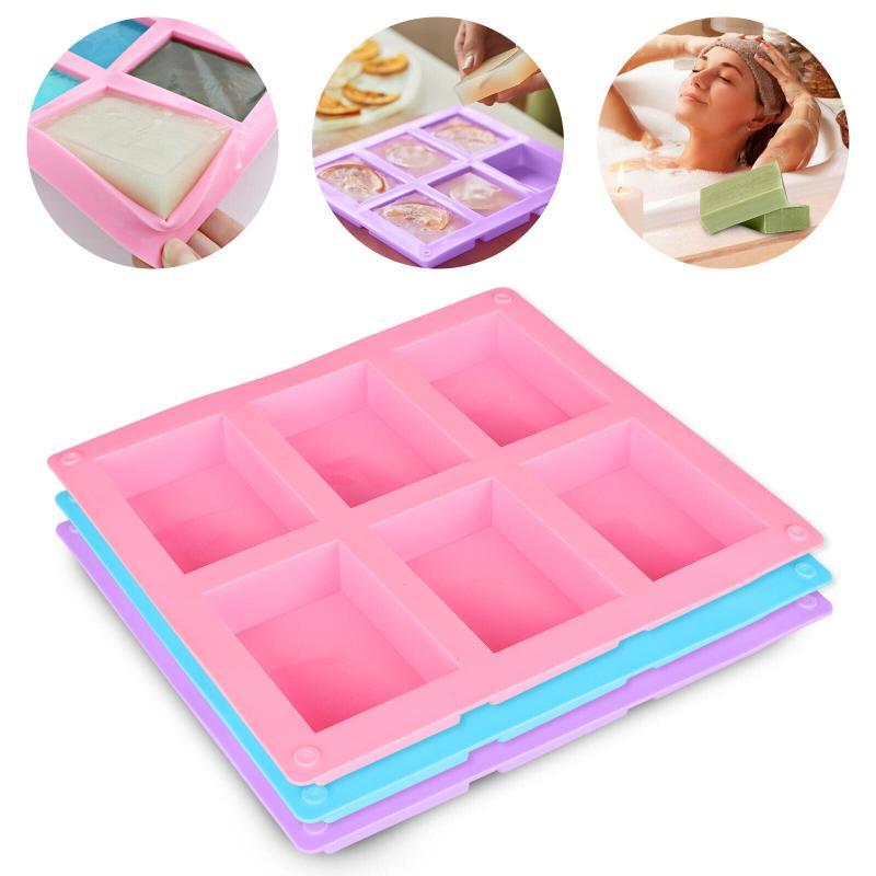 6 Cavities Silicone Soap Mold for DIY Soap Making, Rectangle Bakeware, Chocolate Mousse and Ice Cream Mould Tools
