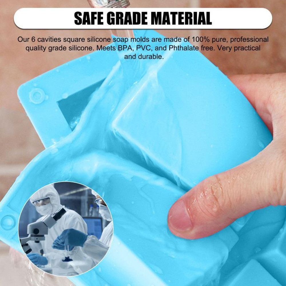 6 Cavities Silicone Soap Mold for DIY Soap Making, Rectangle Bakeware, Chocolate Mousse and Ice Cream Mould Tools
