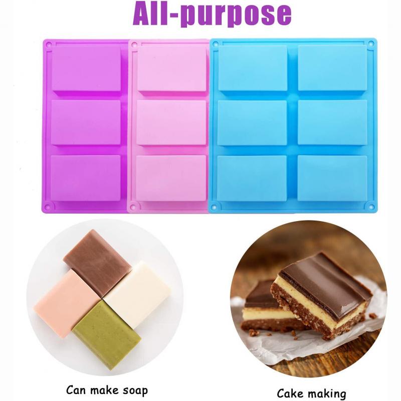 6 Cavities Silicone Soap Mold for DIY Soap Making, Rectangle Bakeware, Chocolate Mousse and Ice Cream Mould Tools