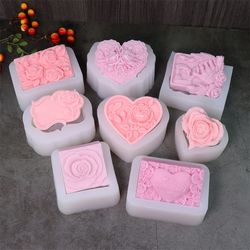 3d love rose silicone soap molds, iheart rose candle mold, diy wedding valentines day silicone craft mold