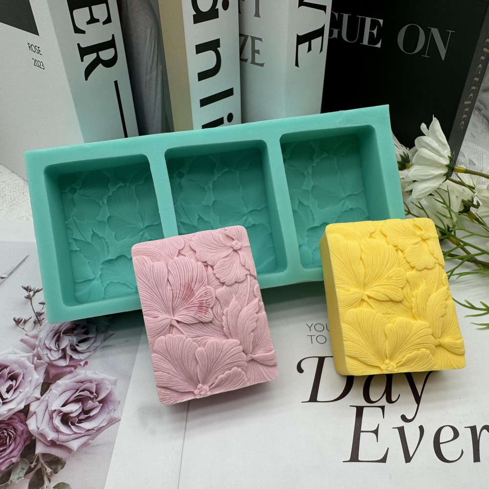 Handmade Silicone Soap Mold 3 Cavities Flower Design, Natural Soap Making, DIY Chocolate Candle Mold