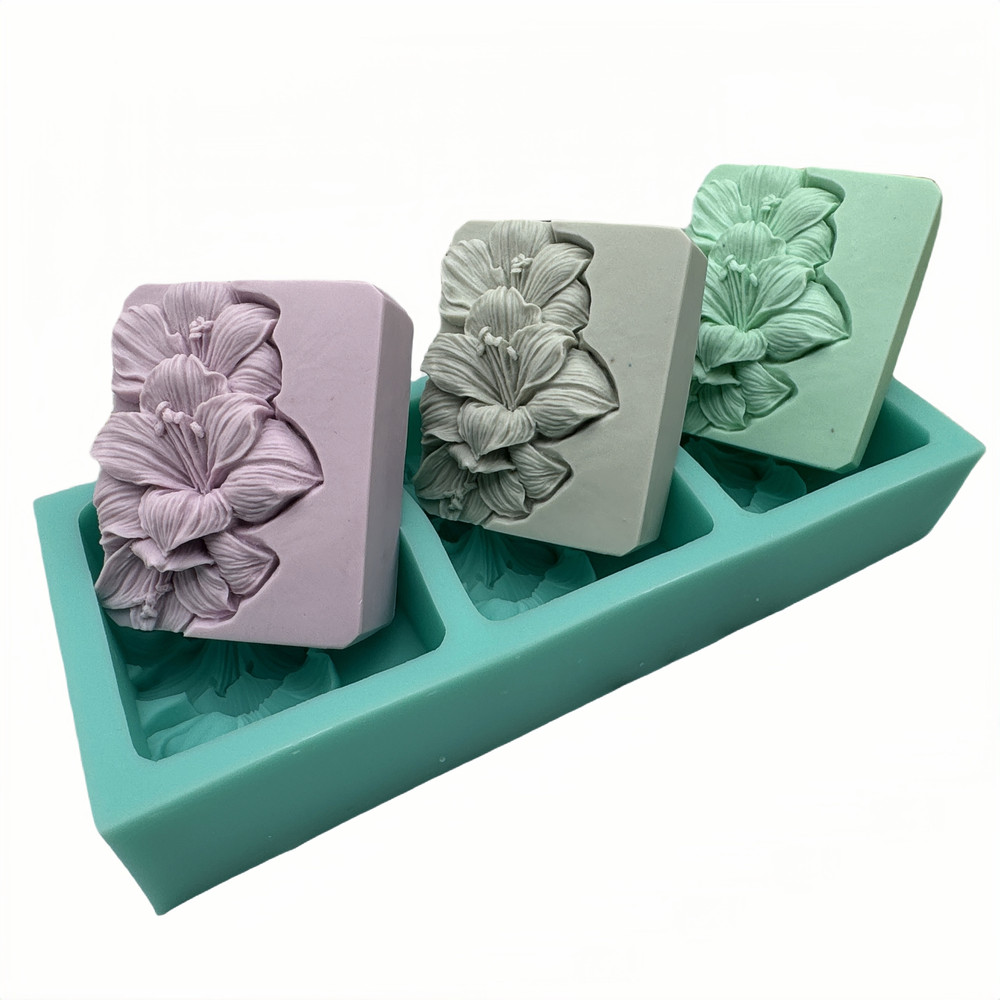Handmade Silicone Soap Mold 3 Cavities Flower Design, Natural Soap Making, DIY Chocolate Candle Mold